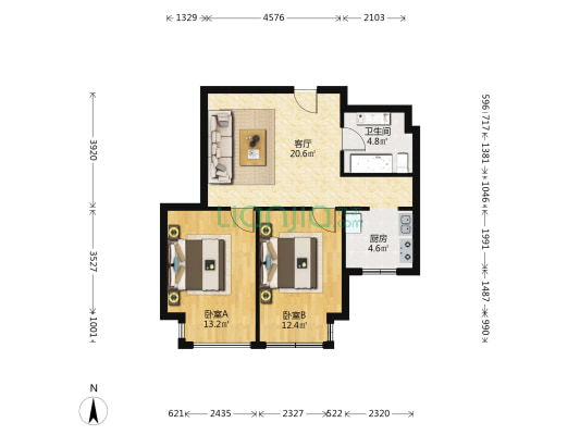 国际鑫城2室精装南向双阳户型 满五唯一楼层好价格可议-户型图