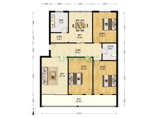 金和小区 3室2厅1卫 143平方