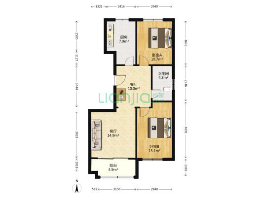 新兴家园(寿光市) 2室2厅1卫 97平方