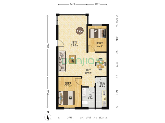 丽祥苑 2室2厅1卫 71平方