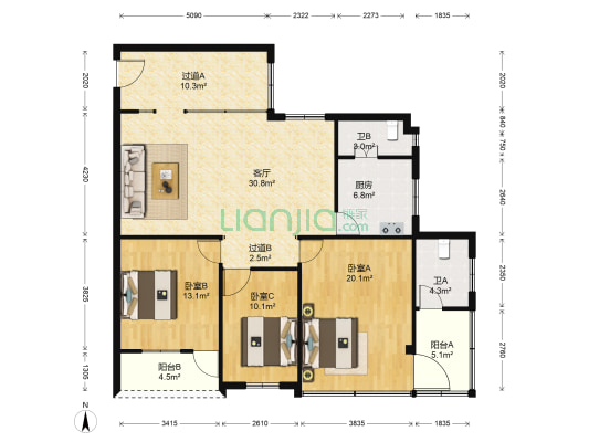 旧公路局单位楼 3室1厅2卫 109平方