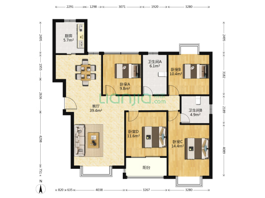 玖珑湾 4室1厅2卫 143平方