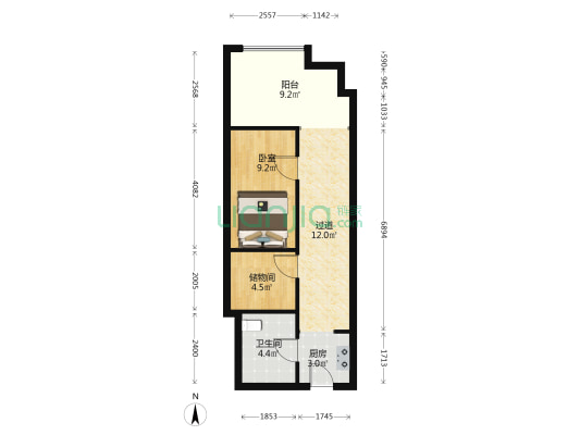 御景大厦 1室0厅1卫 65平方