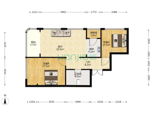 锦绣公馆一期 2室1厅1卫 109平方