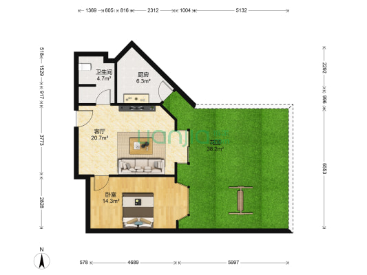 长富花园 1室1厅1卫 58平方