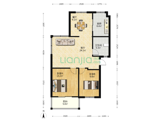 望龙公寓 2室2厅1卫 89平方