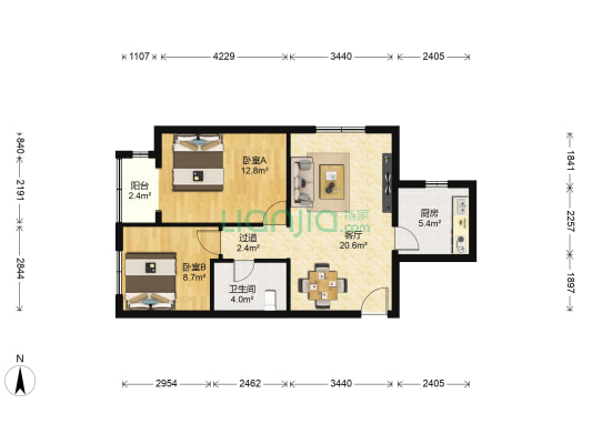梅兰居 2室1厅1卫 80平方