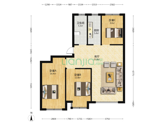 东顺万和城 3室1厅1卫 120平方