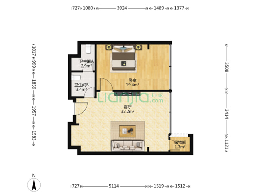 新金州大厦 1室1厅2卫 85平方