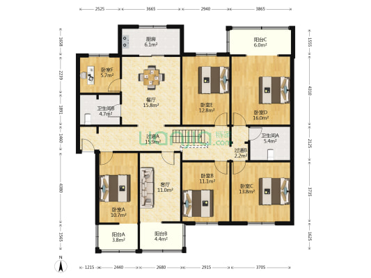 中鹏花园A区 6室2厅2卫 164平方