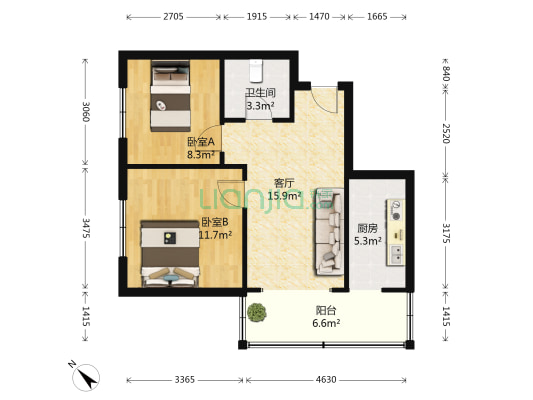 万吉华府 2室1厅1卫 73平方