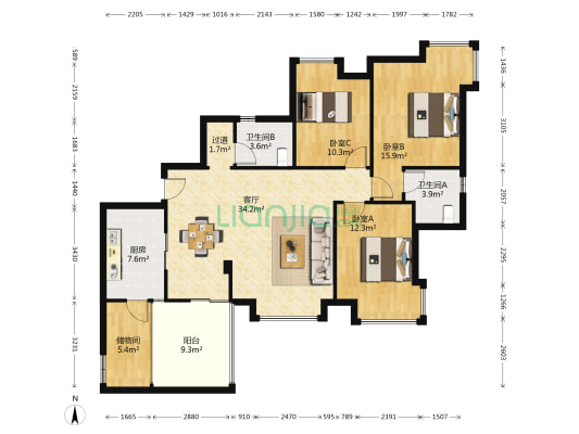 恒宇尊城 3室1厅2卫 110平方
