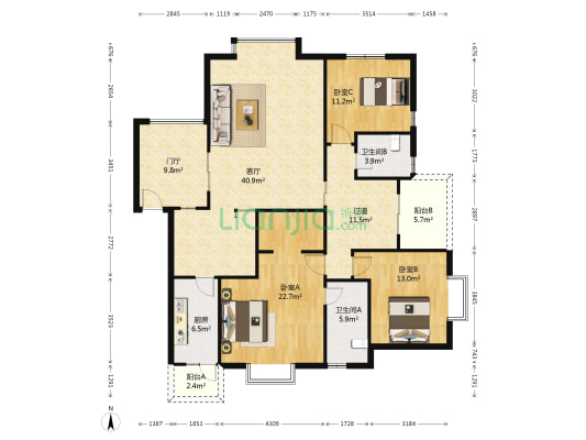 南阳锦城 3室1厅2卫 147平方