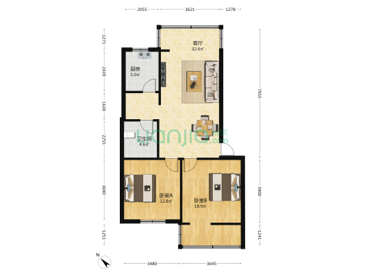 竹林公寓 2室1厅1卫 92平方