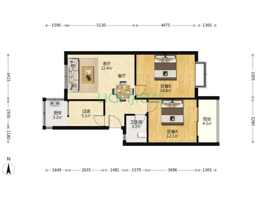 南学街36号院 2室1厅1卫 82平方
