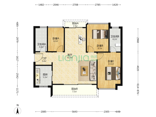 时代名著(增城) 3室1厅2卫 106平方