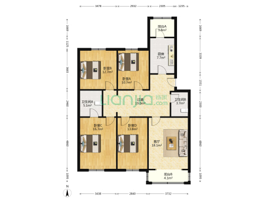 瑞江花园梅苑 4室1厅2卫 141平方