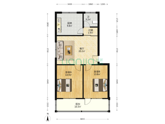 瑞阳北区 2室1厅1卫 88平方