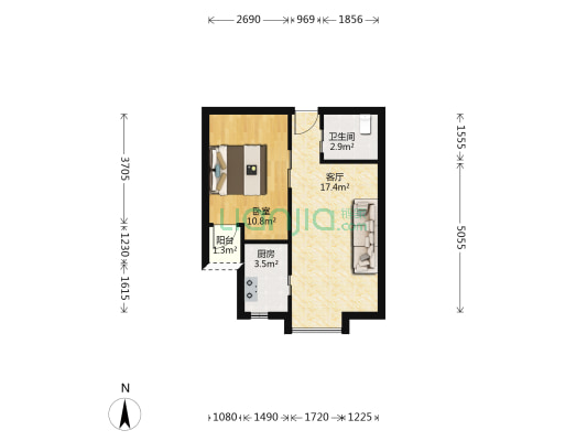 西岸蒂景 1室1厅1卫 58平方