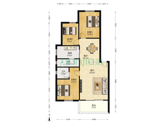 金华居 3室2厅2卫 116平方