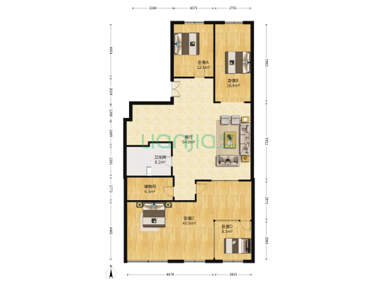 华堂大厦 4室1厅1卫 160平方