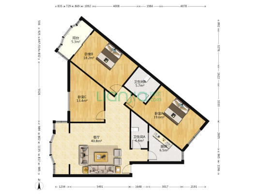 千禧公寓B区 3室1厅2卫 131平方