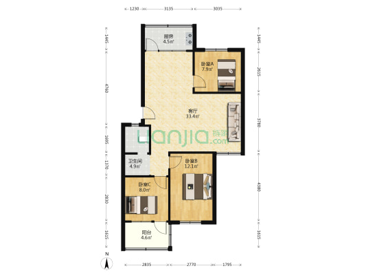 任花园东区 3室1厅1卫 94平方
