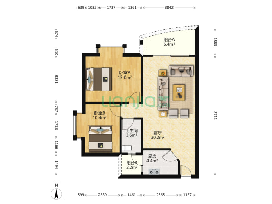 碧琴湾 2室1厅1卫 84平方