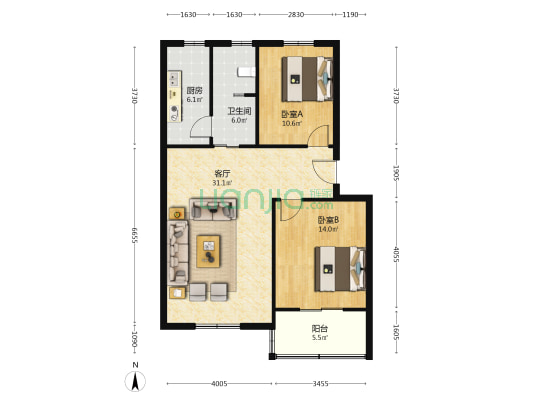 景润园 2室1厅1卫 91平方