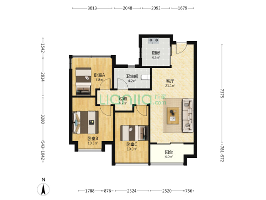 保利招商时光印象 3室1厅1卫 98平方