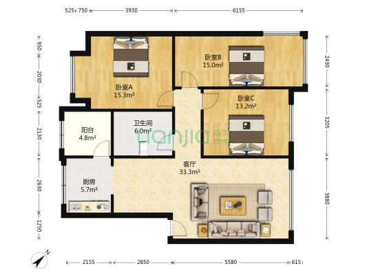 南泉小区 3室1厅1卫 118平方