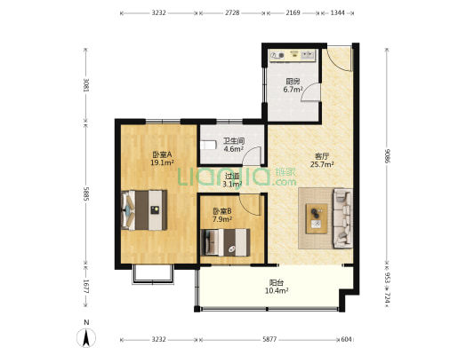 文锦城锦苑 2室1厅1卫 108平方