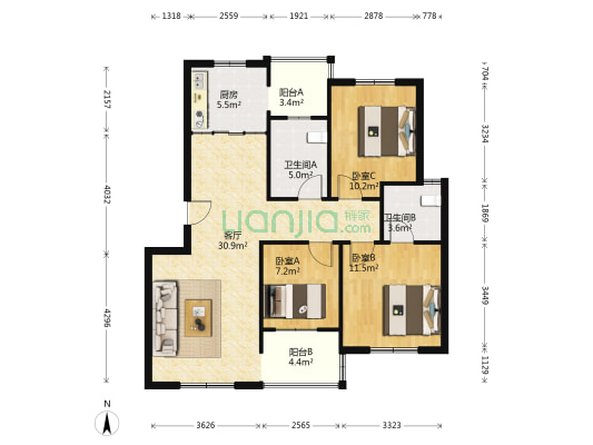 光大秀竹庭 3室1厅2卫 102平方