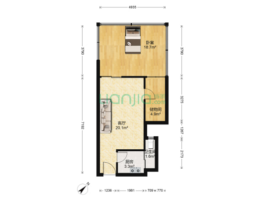 知本领寓 1室1厅1卫 38平方