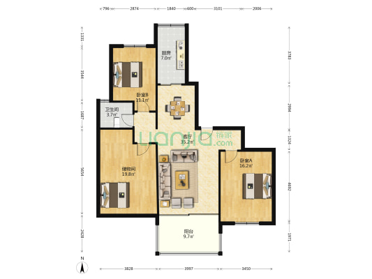 黄埔名流 2室1厅1卫 145平方