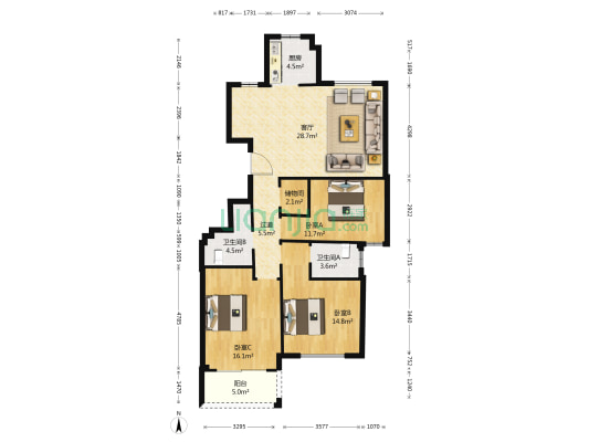 瓯盛锦园 3室1厅2卫 124平方