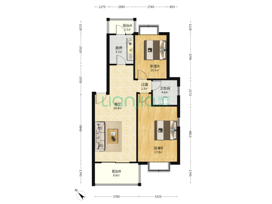 万邦文景名苑 2室1厅1卫 87平方