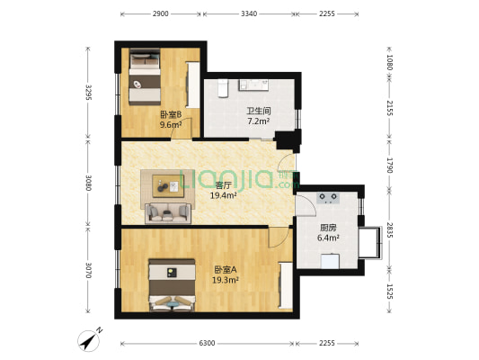 天津路6号 2室1厅1卫 77平方
