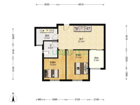 逸境南苑 2室1厅1卫 86平方
