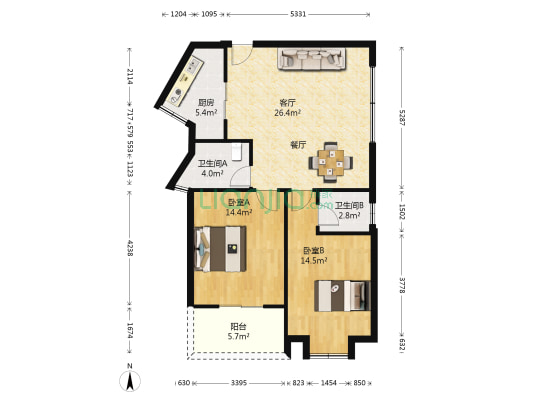 富丽杰座 2室1厅2卫 88平方