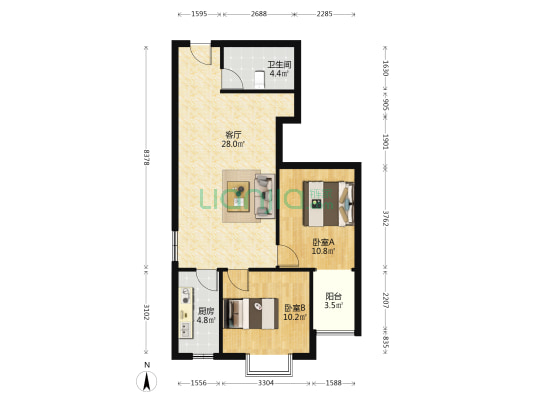 地质嘉园全阳两居  精装修高楼层-户型图