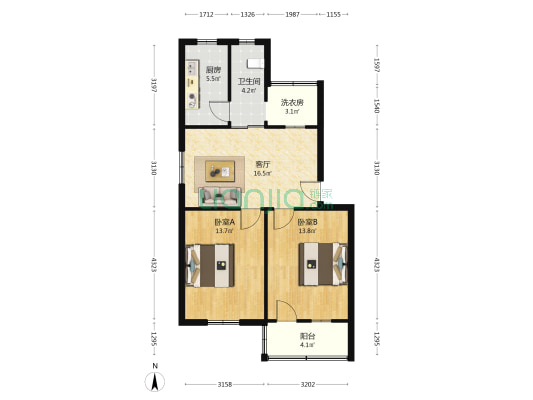阜阳市二院家属院 2室1厅1卫 71平方