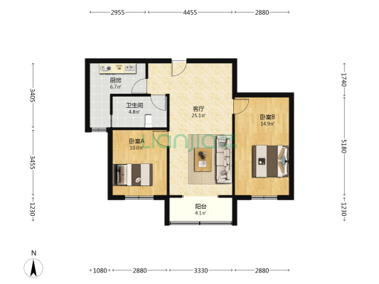世纪阳光 2室1厅1卫 90平方