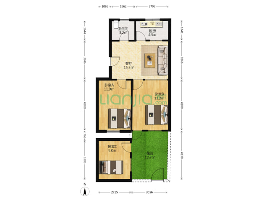 柴油机厂家属院 3室1厅1卫 64平方