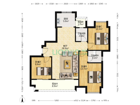 中建湖山印象香山赋 3室1厅2卫 110平方