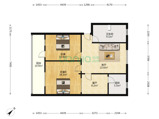 春园小区 2室2厅1卫 105平方