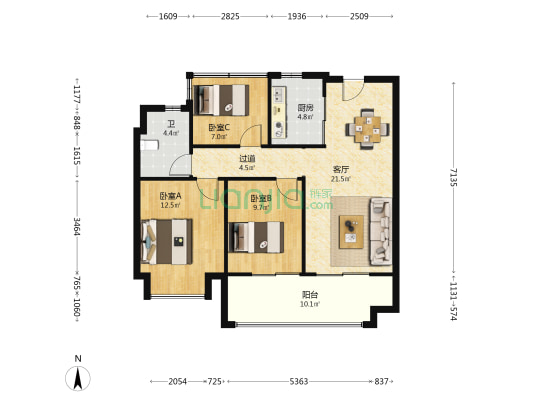 伟星公园都荟 3室1厅1卫 98平方