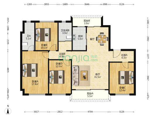 中山碧桂园黄金时代 4室1厅2卫 140平方
