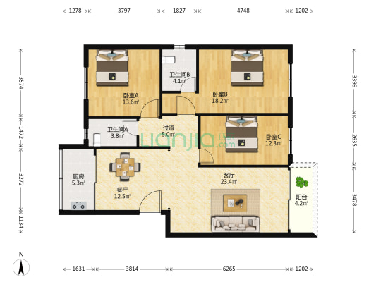 亨尾大街 3室2厅2卫 126平方