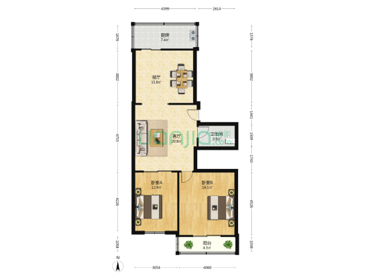 记者站小区 2室2厅1卫 99平方